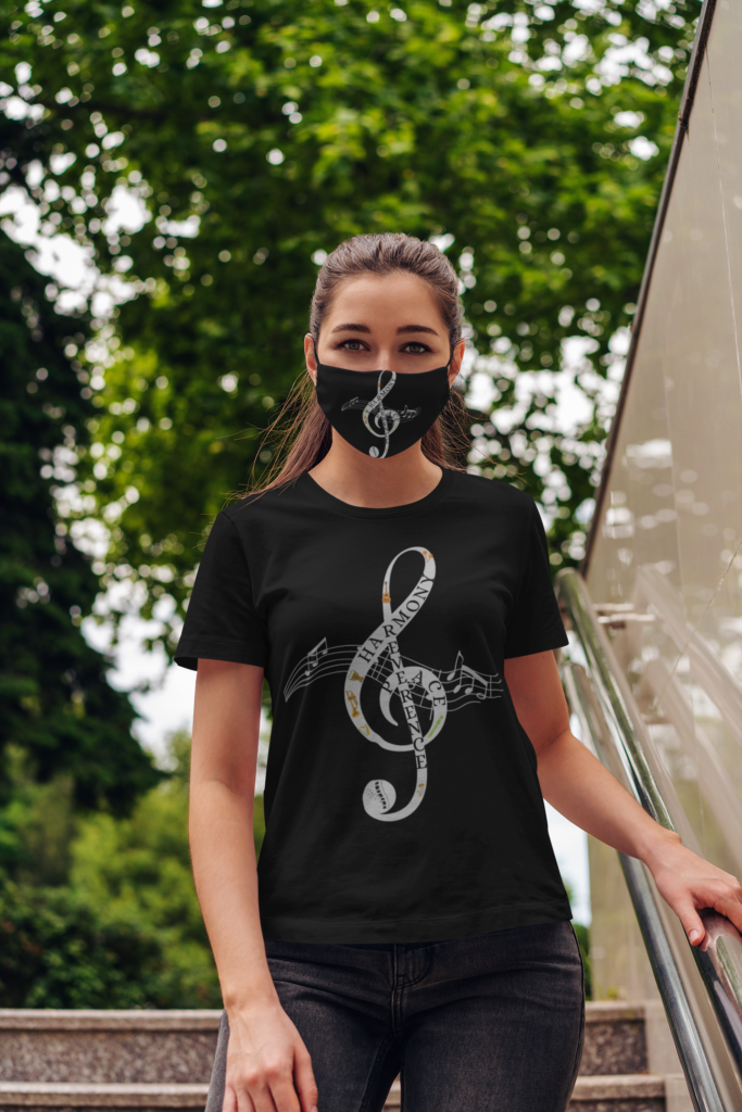 Face mask and t-shirt with matching design. Accessories to inspire